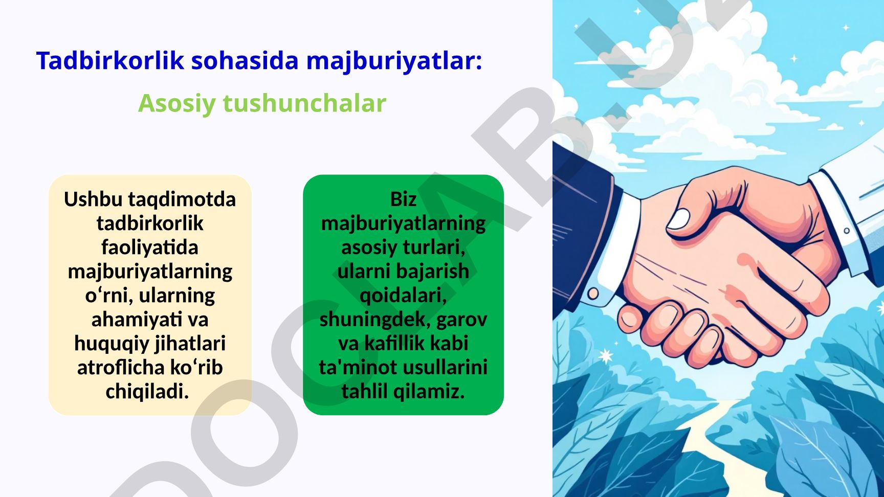 Tadbirkorlik sohasida majburiyatlar: Asosiy tushunchalar