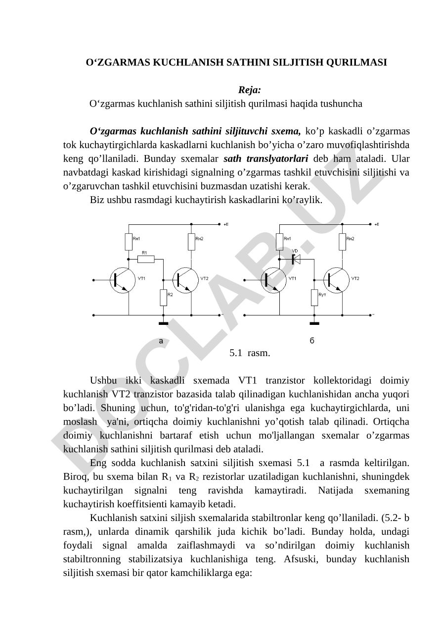 O‘zgarmas kuchlanish sathini siljitish qurilmasi