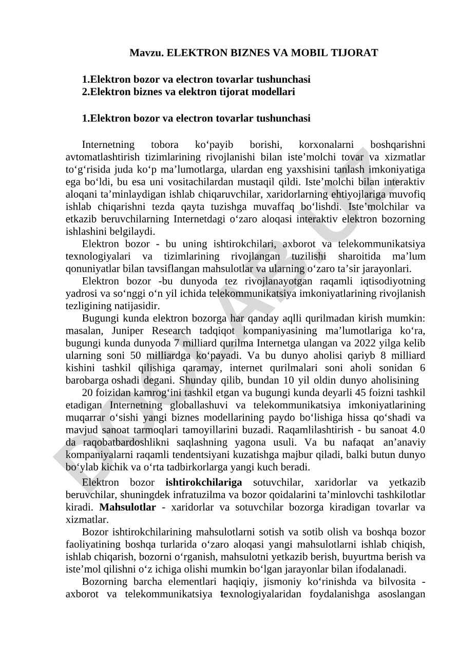 ELEKTRON BIZNES VA MOBIL TIJORAT