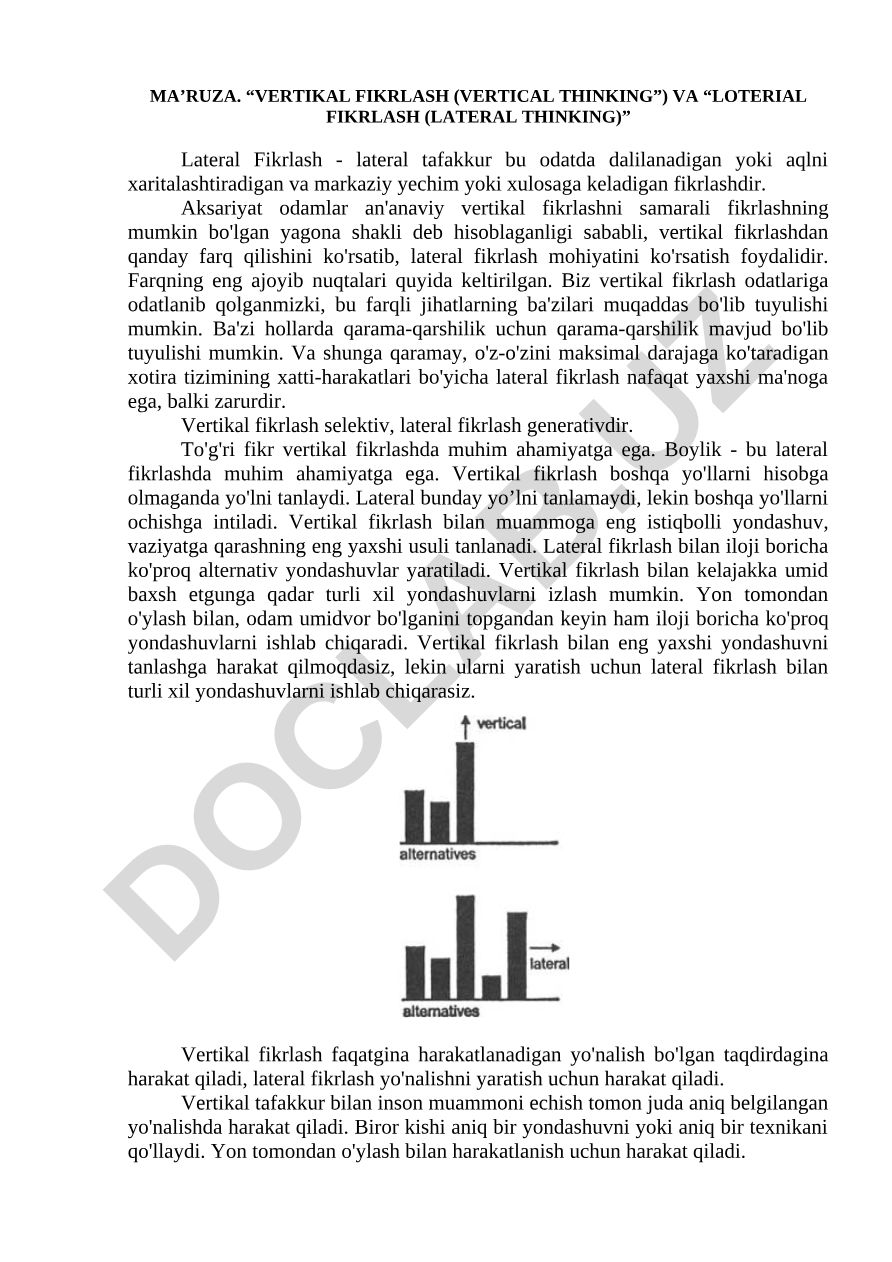 Vertikal va lateral fikrlash turlarining taqqoslanishi