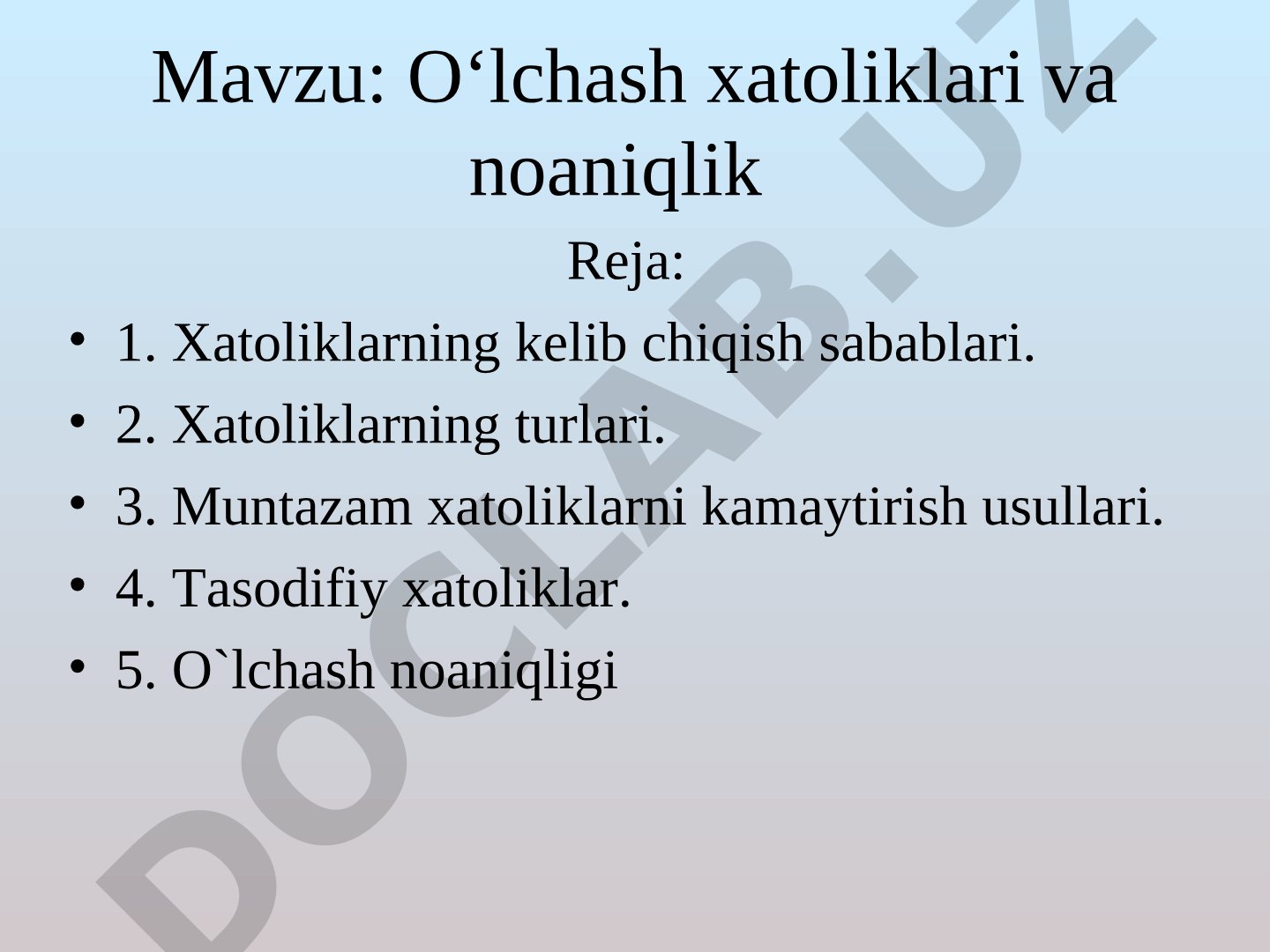 O‘lchash xatoliklari taqdimoti