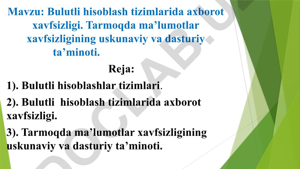 Bulutli hisoblash tizimlarida axborot xavfsizligi