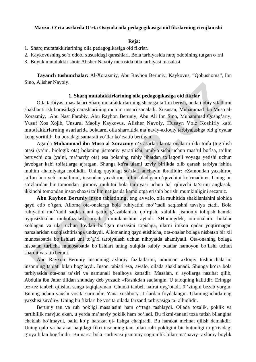 O‘rta asrlarda O‘rta Osiyoda oila pedagogikasiga oid fikrlarning rivojlanishi