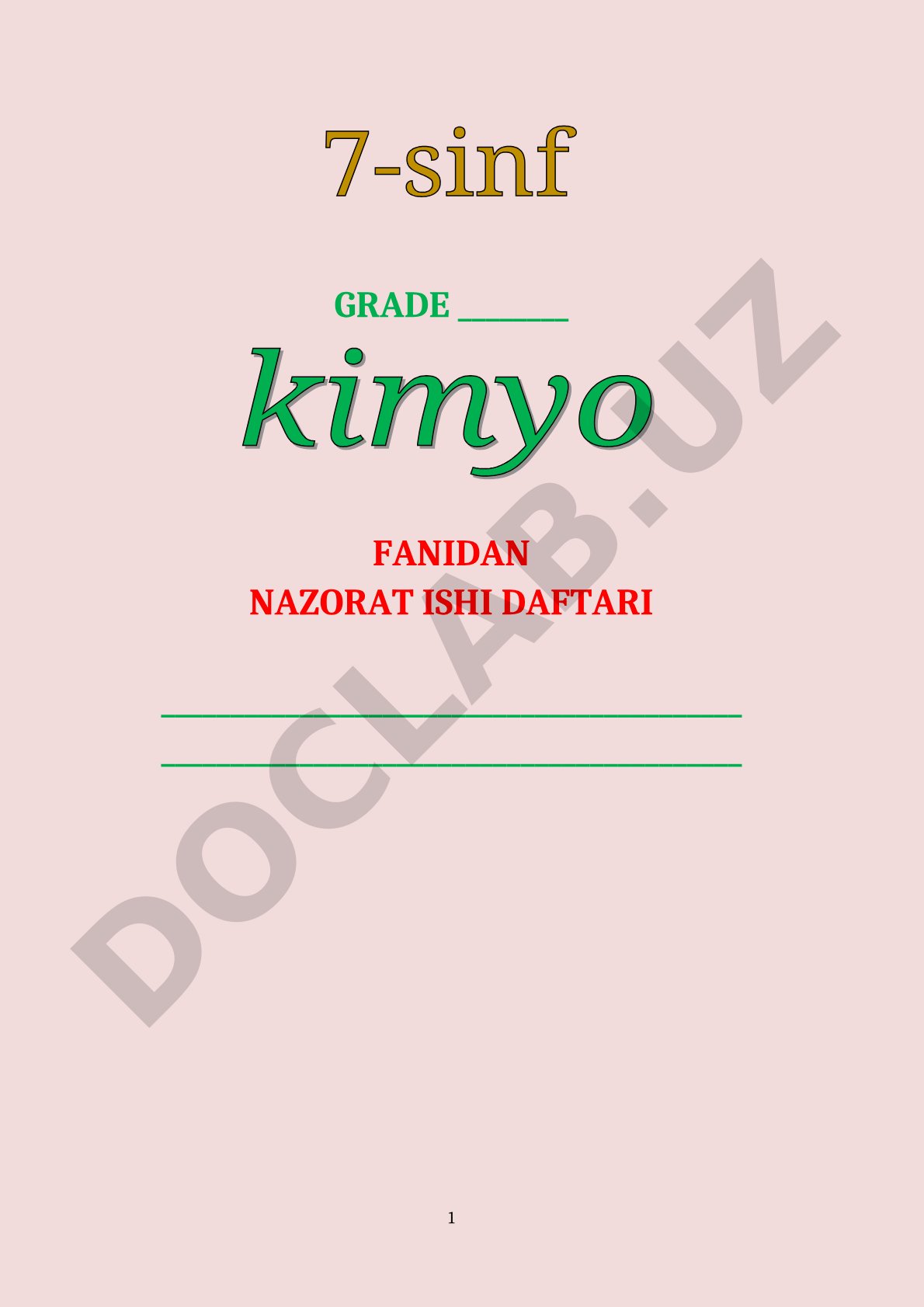 Kimyo fanidan nazorat ishi daftari