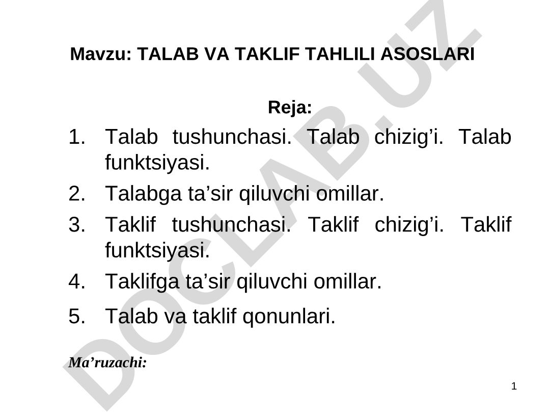Talab va taklif tahlili asoslari