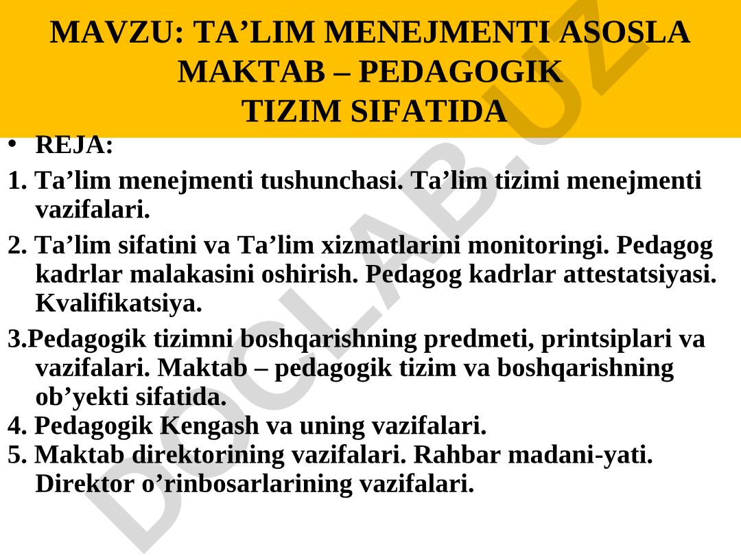 TA’LIM MENEJMENTI ASOSLA MAKTAB – PEDAGOGIK TIZIM SIFATIDA