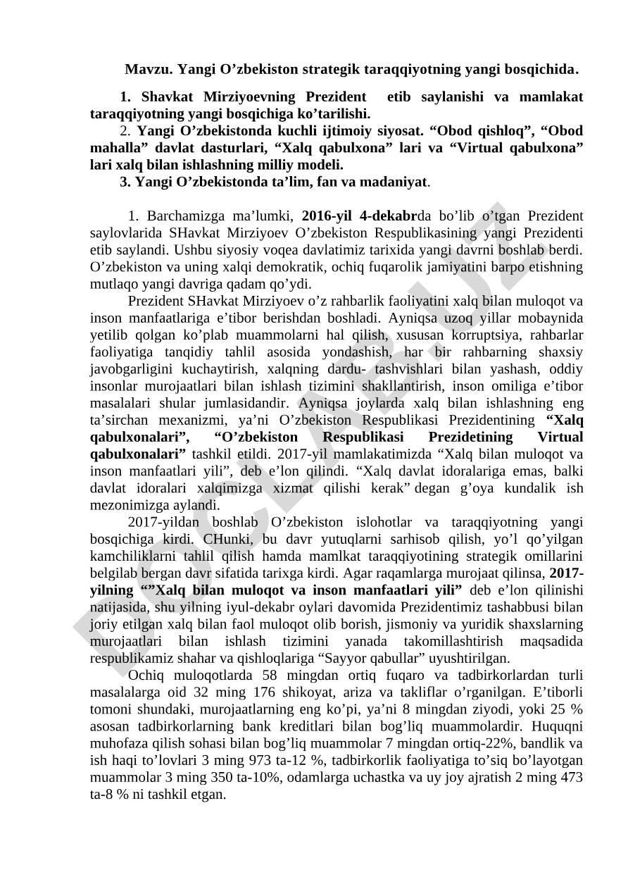 Yangi O’zbekiston strategik taraqqiyotning yangi bosqichida