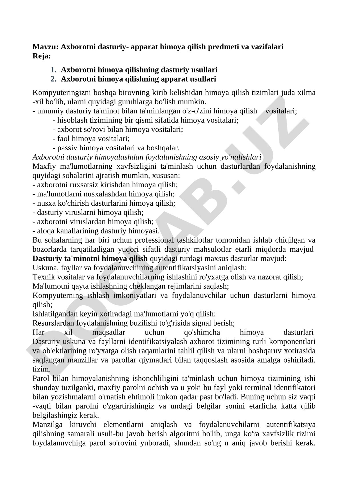 Axborotni himoya qilish kurs ishi