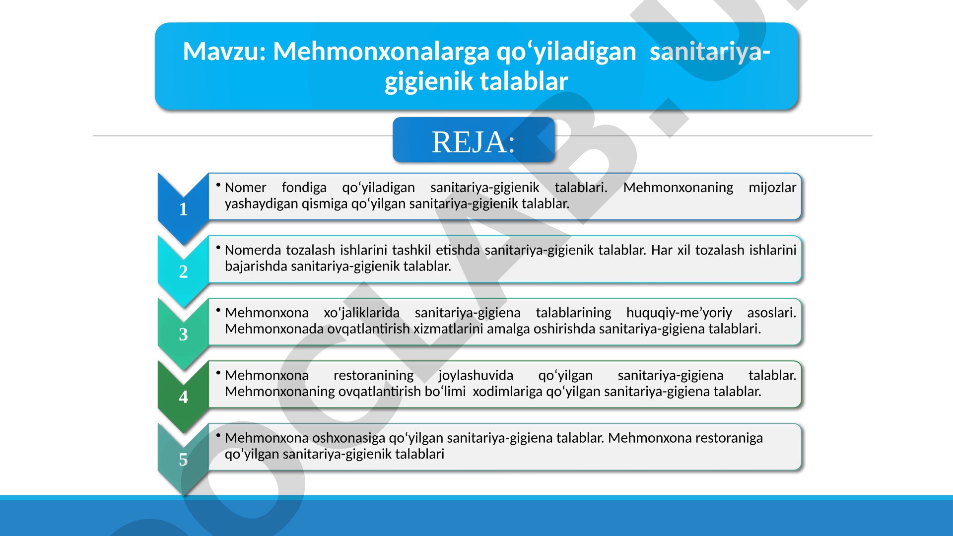 Mehmonxona sanitariya talablari taqdimoti