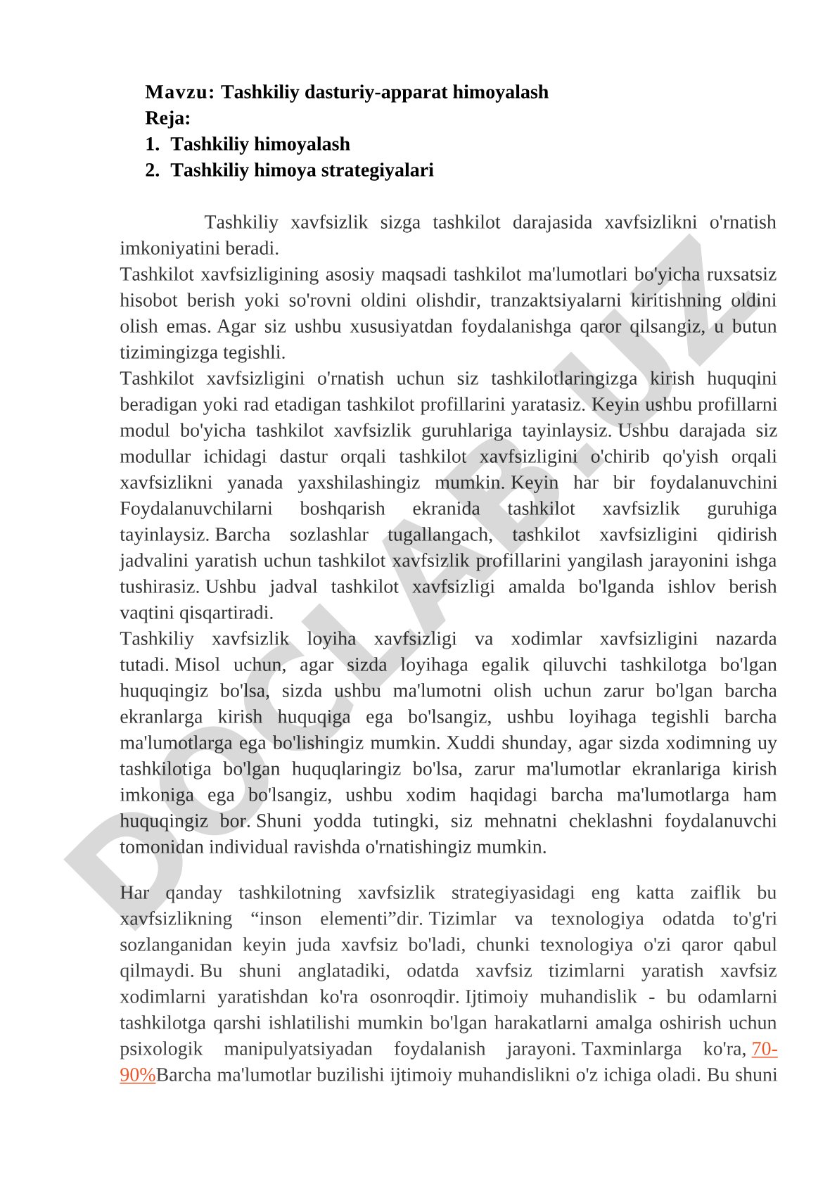 Tashkiliy dasturiy-apparat himoya rejasi