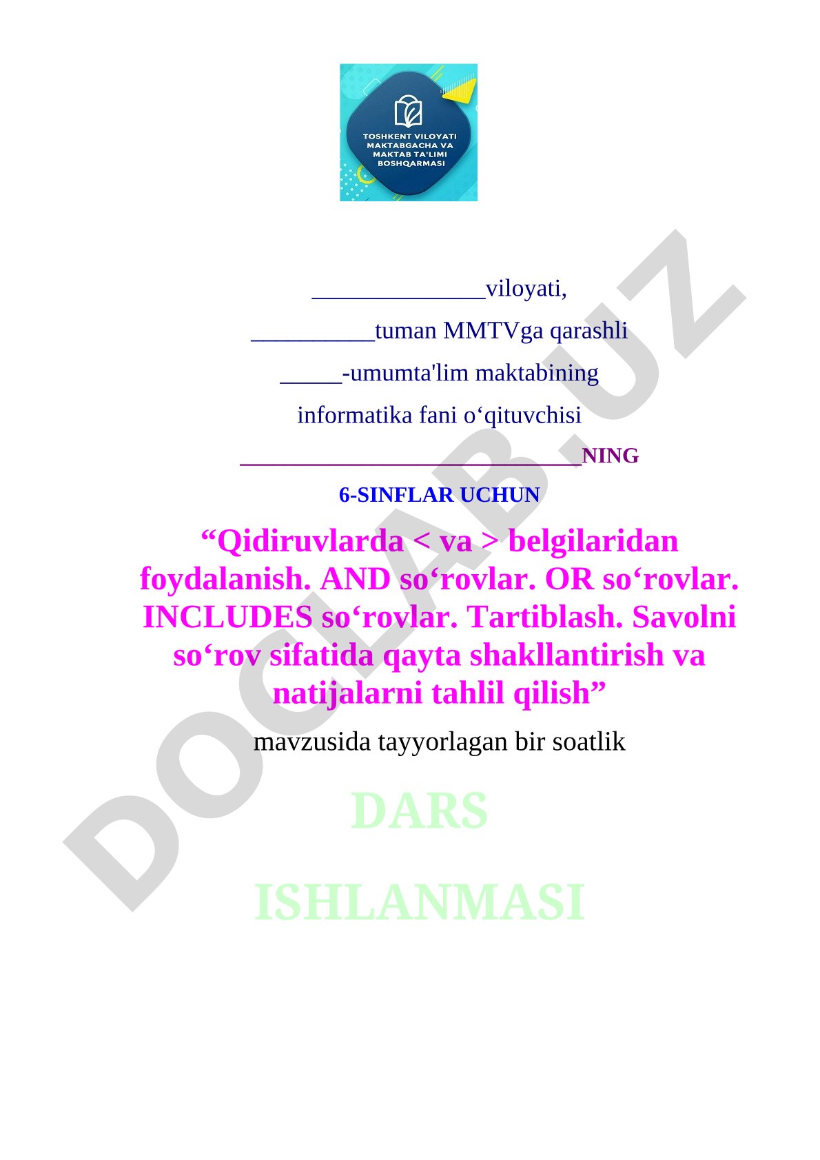 Informatika dars ishlanmasi