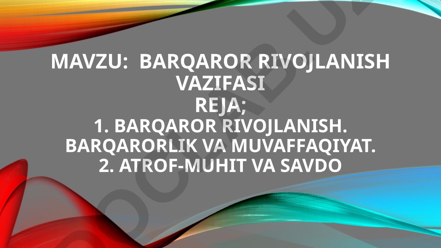 Barqaror rivojlanish vazifasi Reja