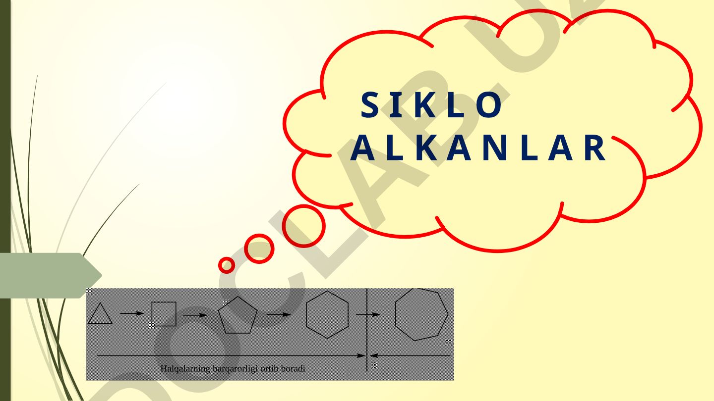 Sikloalkanlar: gomologik qatori, izomeriyasi, nomenklaturasi va xossalari