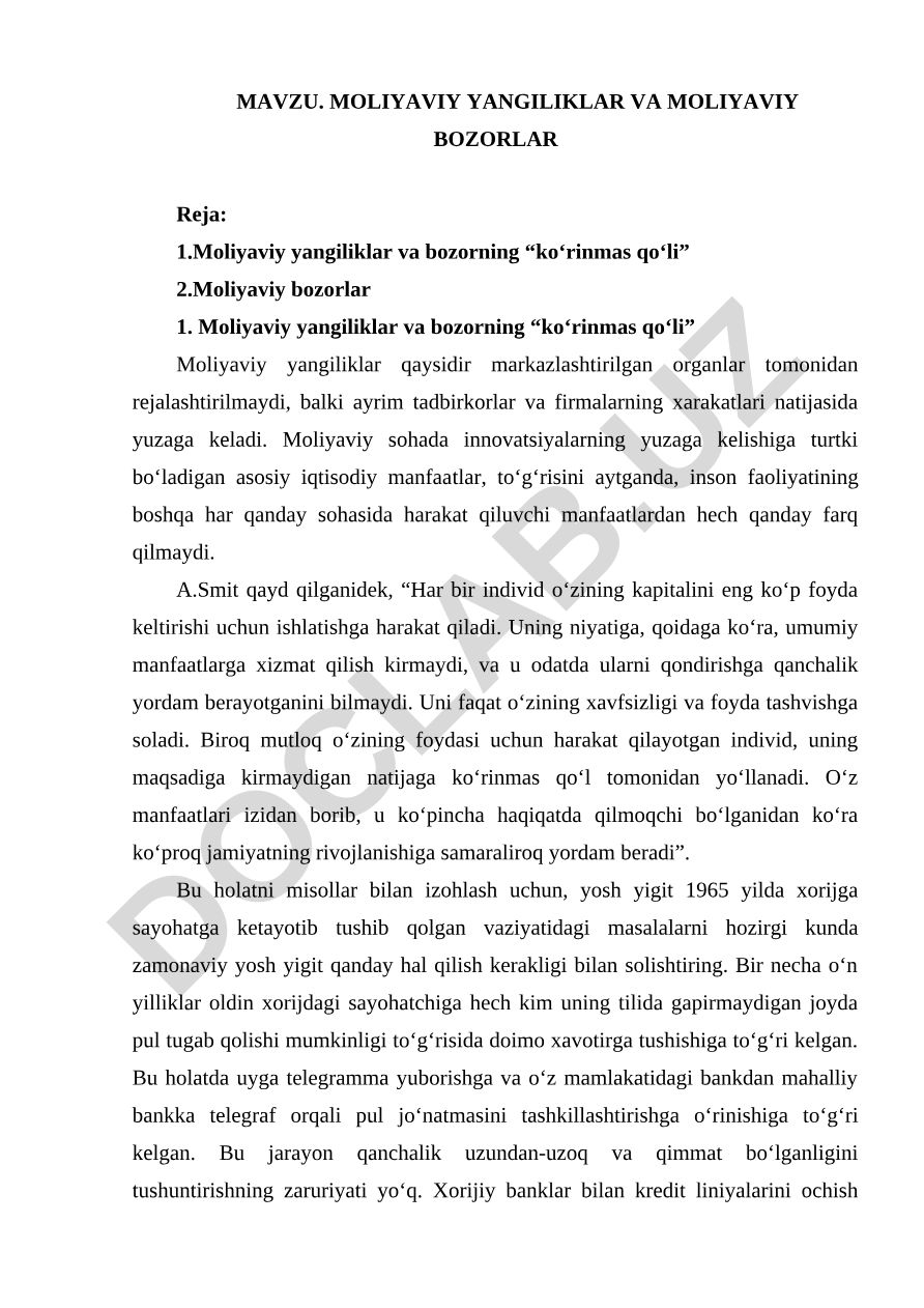 Moliyaviy yangiliklar va moliyaviy bozorlar