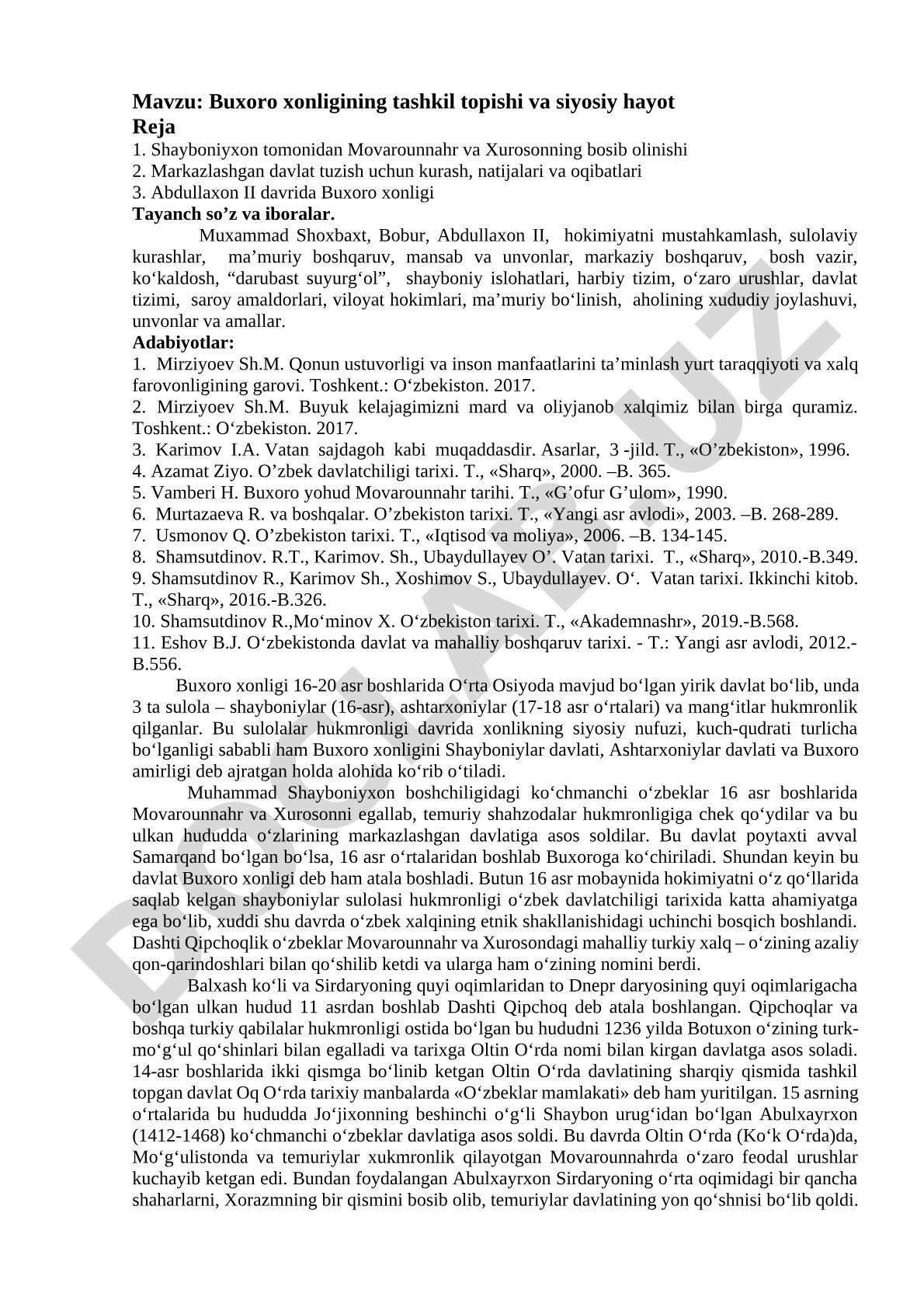 Buxoro xonligining tashkil topishi va siyosiy hayot