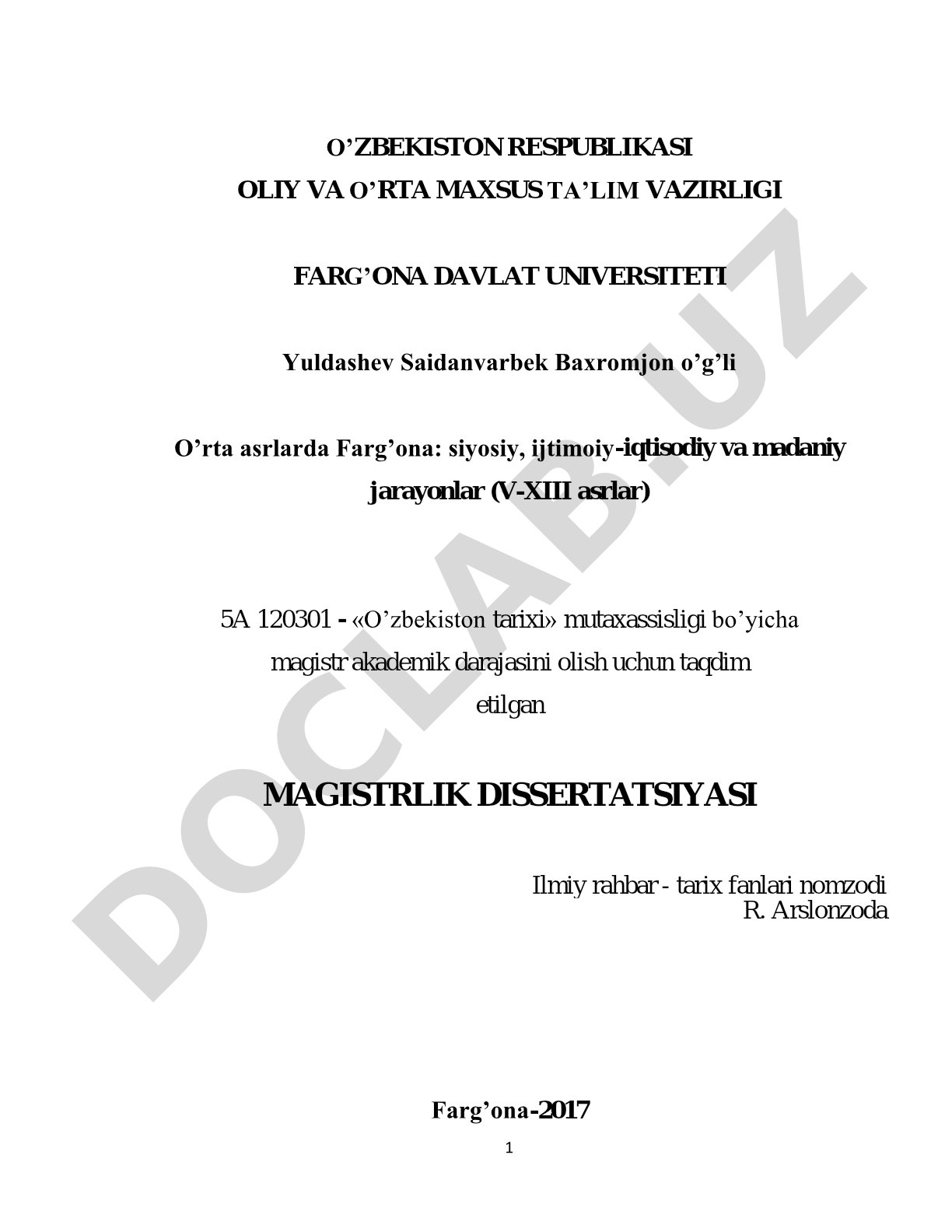 O'rta asrlarda Farg'ona: siyosiy, ijtimoiy-iqtisodiy va madaniy jarayonlar (V-XIII asrlar)