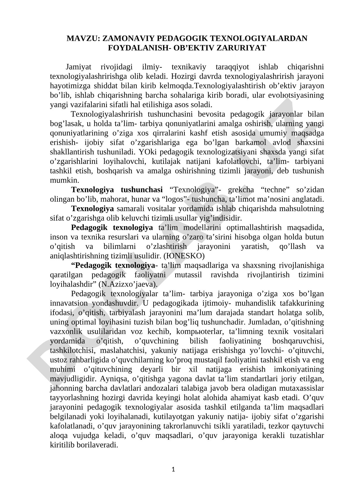 Zamonaviy pedagogik texnologiyalardan foydalanish – ob’ektiv zaruriyat