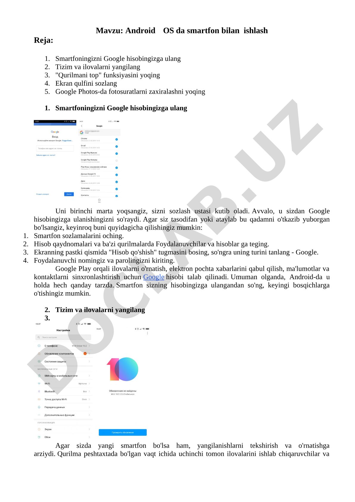 Android OS da smartfon bilan ishlash