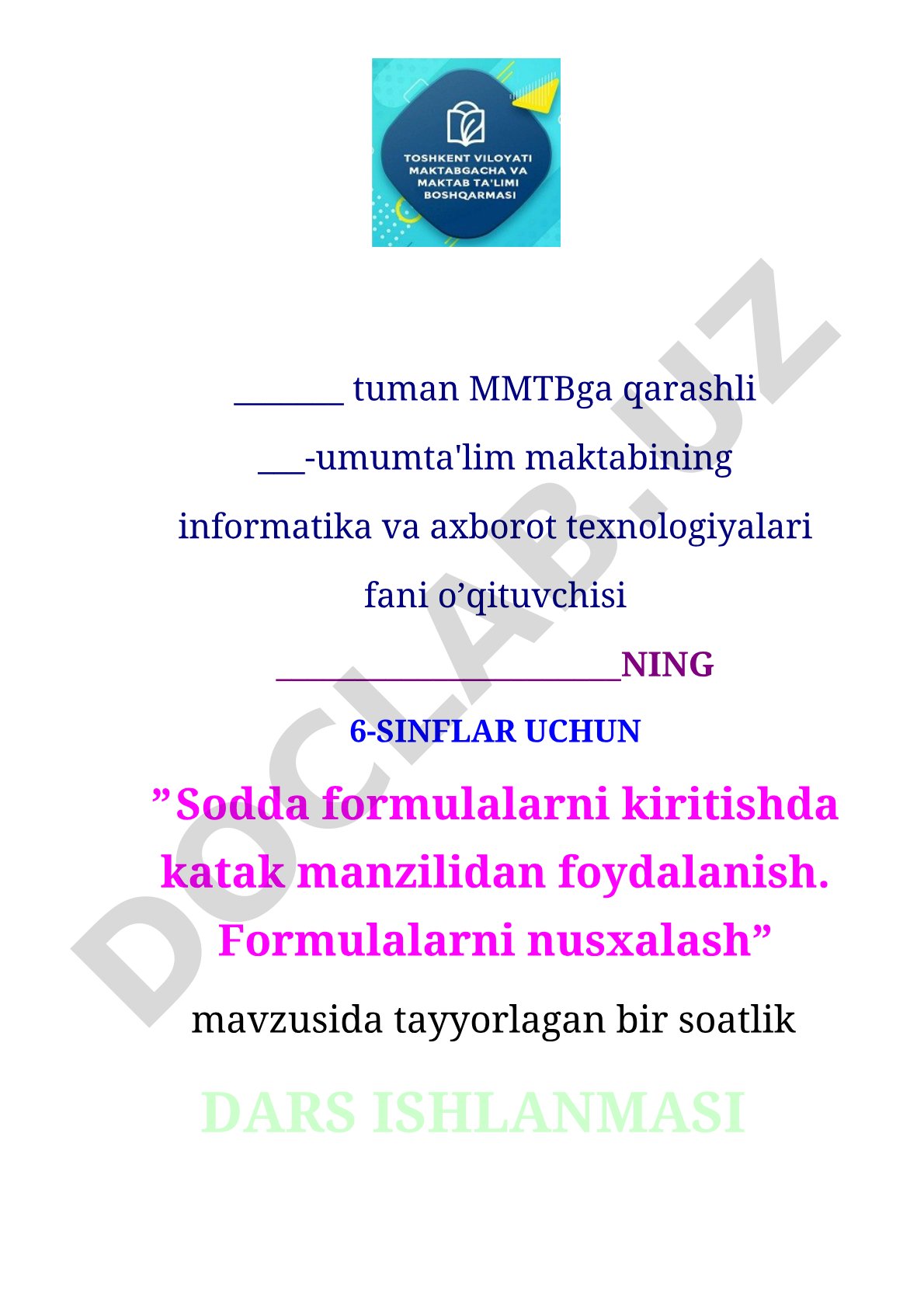 Informatika dars ishlanmasi 6-sinf