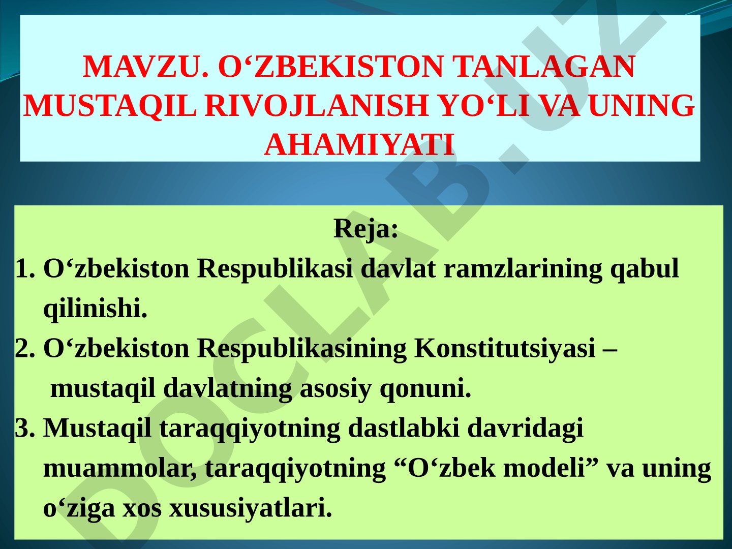 O'zbekiston mustaqil rivojlanish taqdimoti