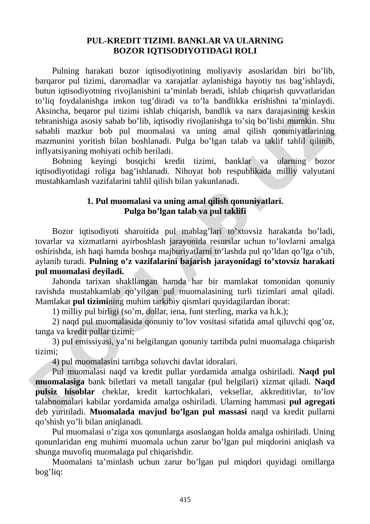 Pul-kredit tizimi haqida maqola