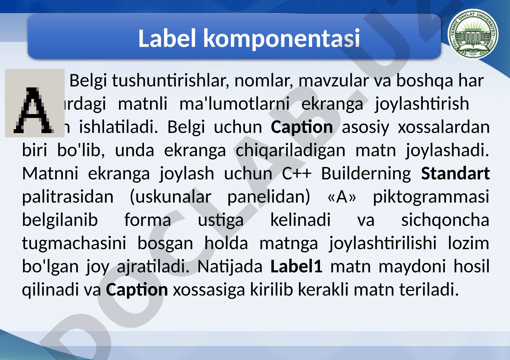Label komponentasi haqida taqdimot