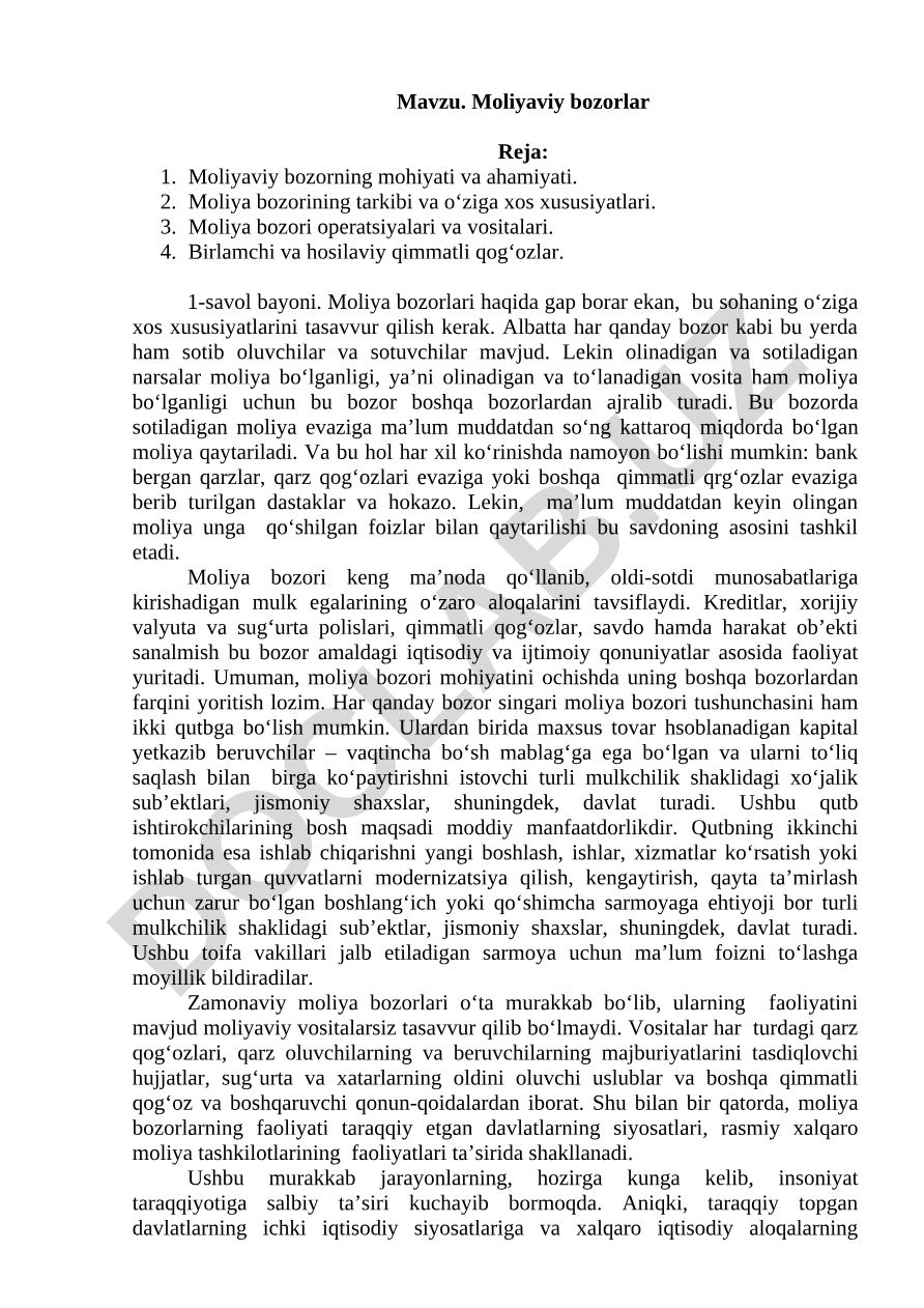 Moliyaviy bozorlar