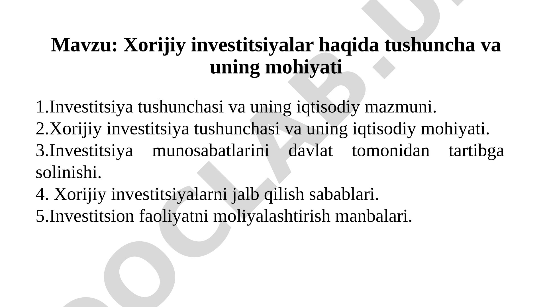 Xorijiy investitsiyalar taqdimoti