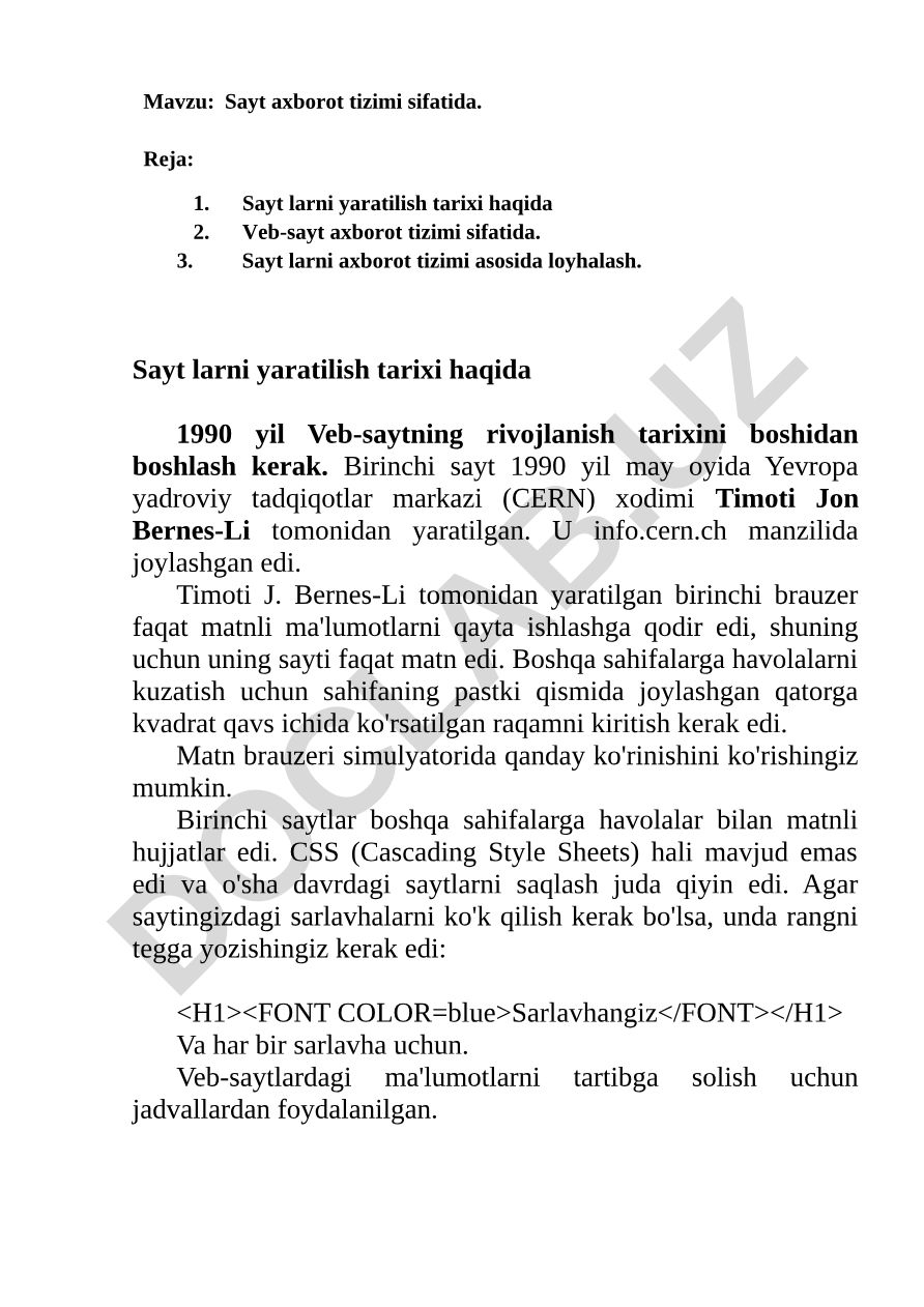 Sayt axborot tizimi sifatida