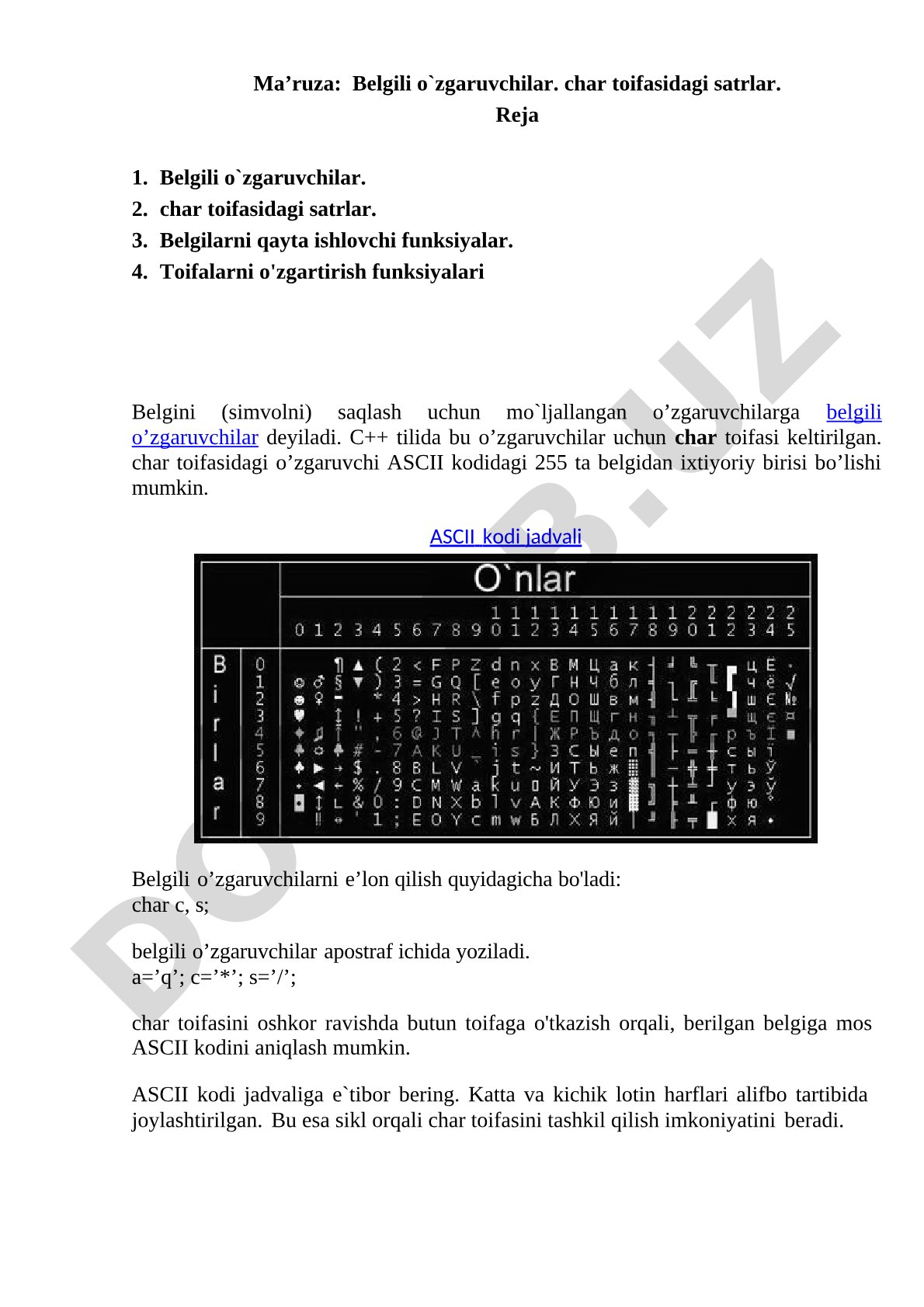 C++ dasturlash ma'ruzasi