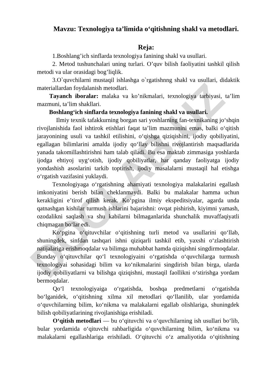 Texnologiya ta’limida o‘qitishning shakl va metodlari