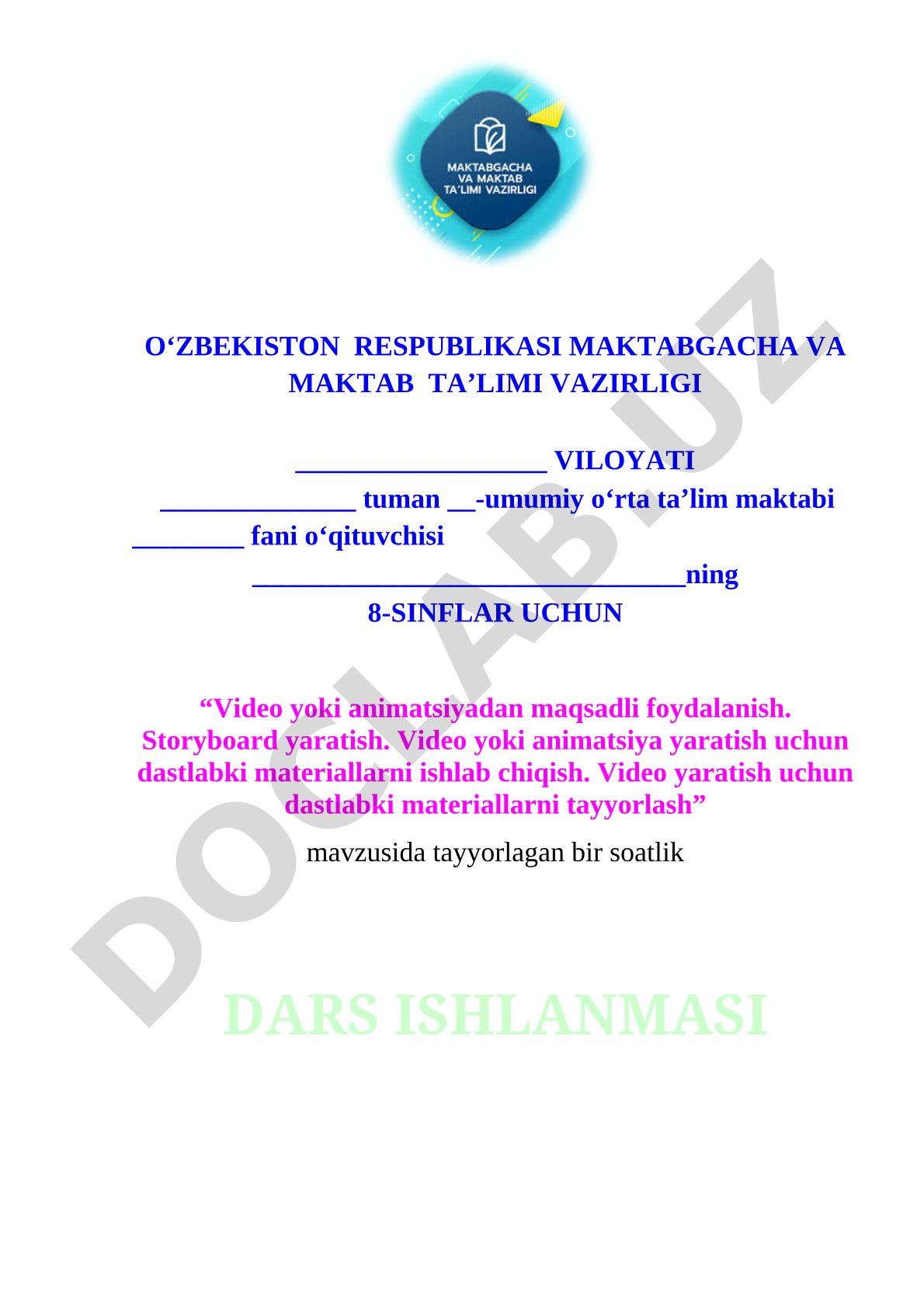 Informatika dars ishlanmasi 8-sinf