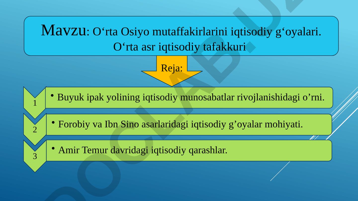 O‘rta Osiyo mutaffakirlarini iqtisodiy g‘oyalari
