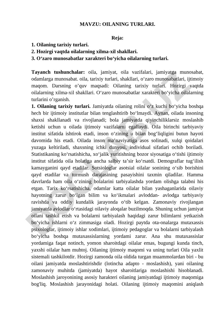 OILANING TURLARI