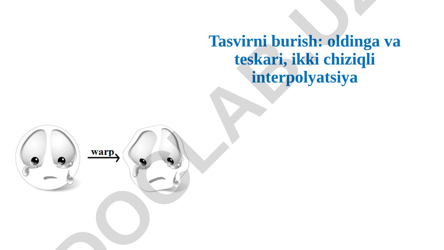 Tasvirni burish: oldinga va teskari, ikki chiziqli interpolyatsiya