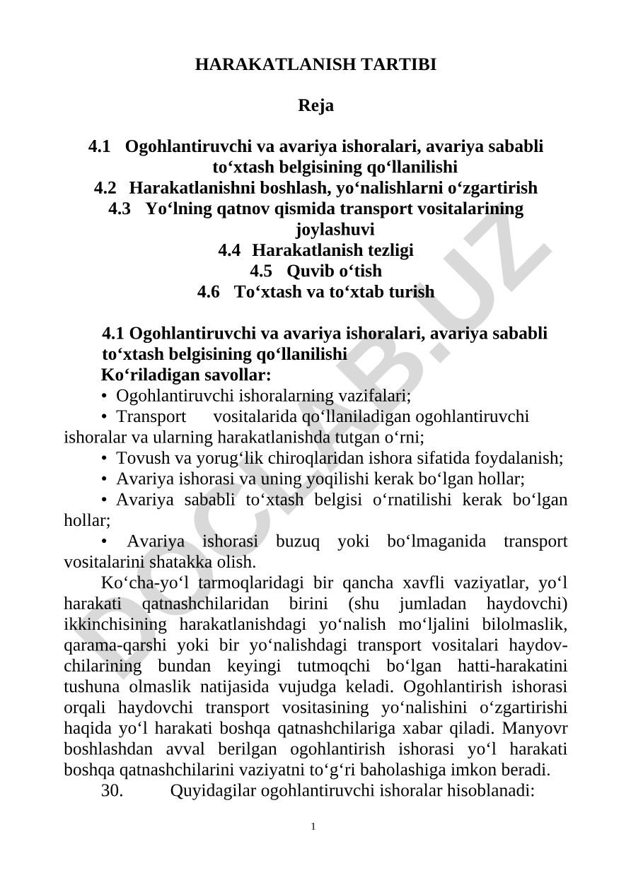 Harakatlanish tartibi va yo'l harakati qoidalari