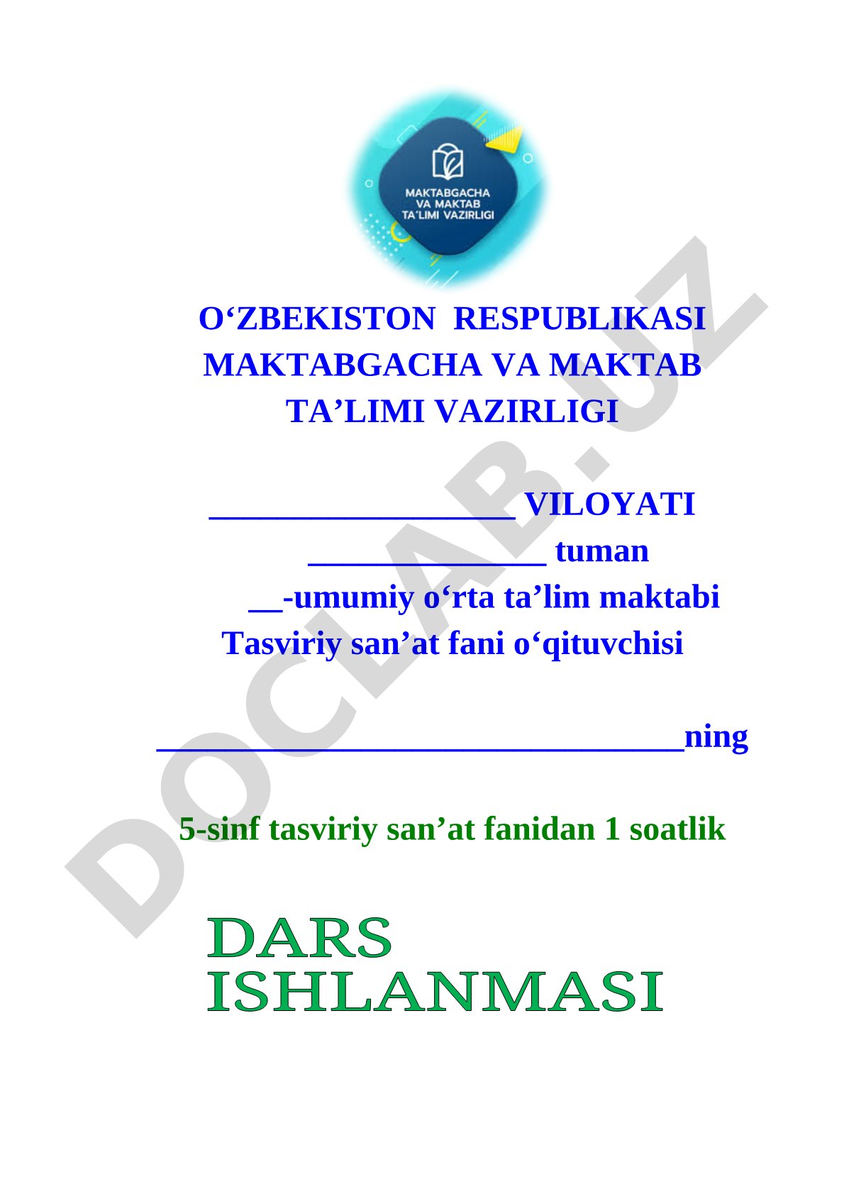 Tasviriy san'at fani dars ishlanmasi