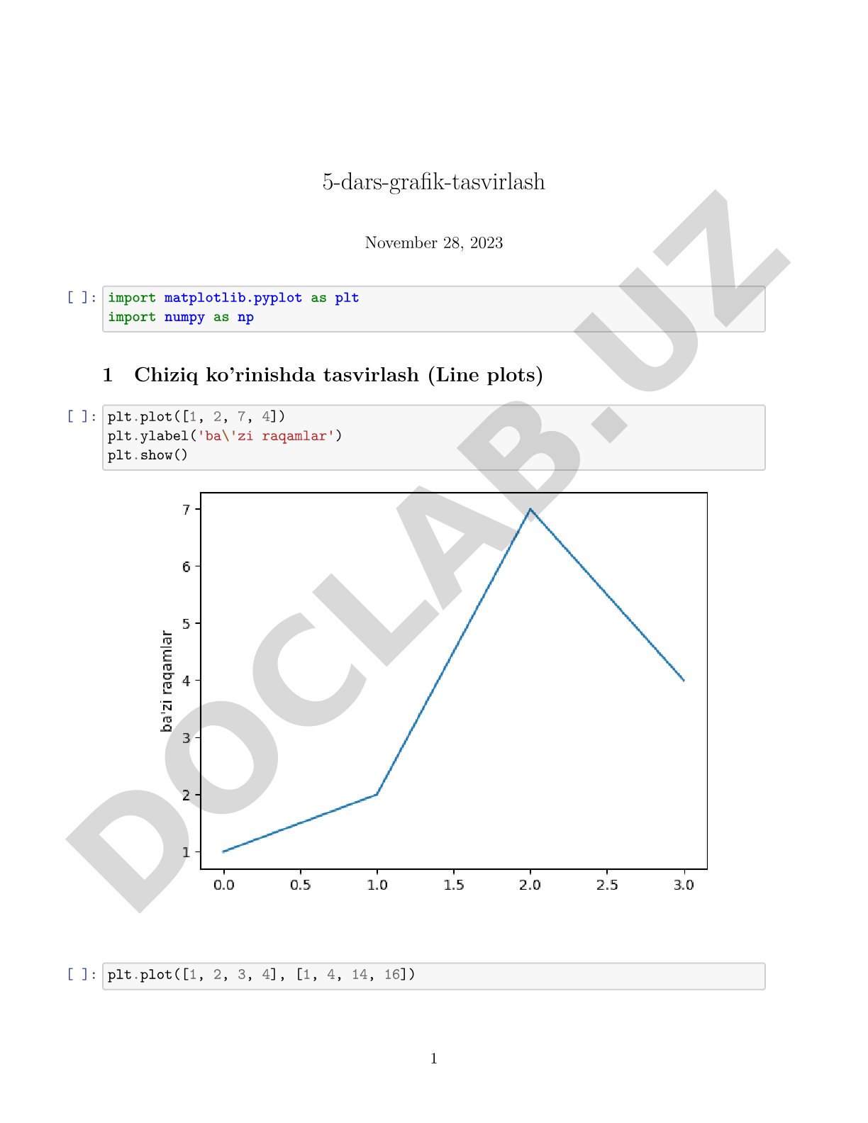 Matplotlib chiziqli grafik darsligi