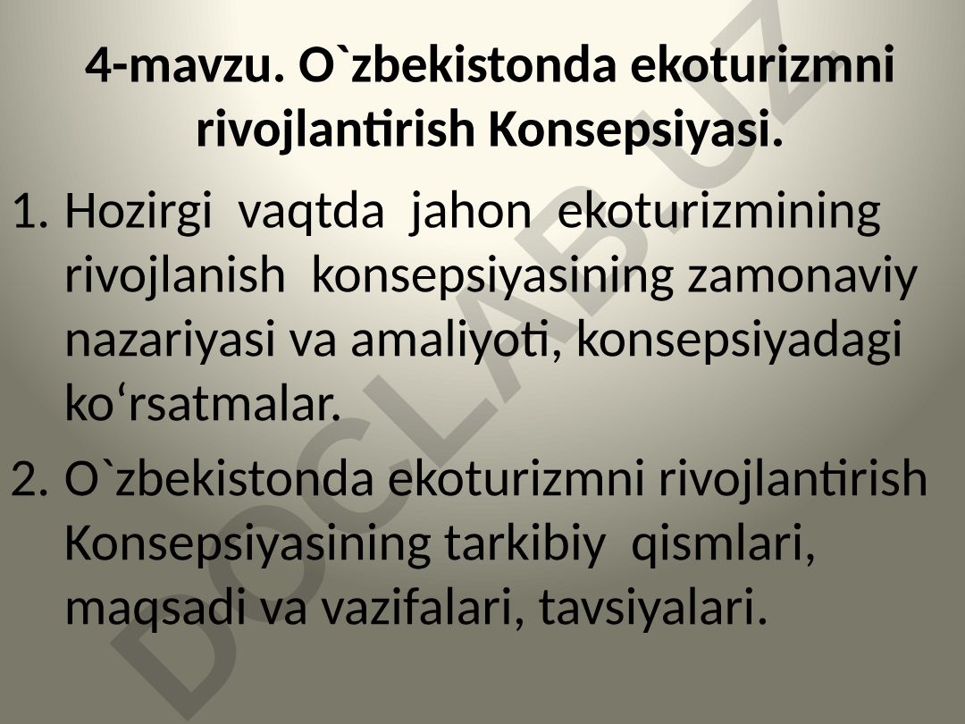 O'zbekistonda ekoturizmni rivojlantirish Konsepsiyasi