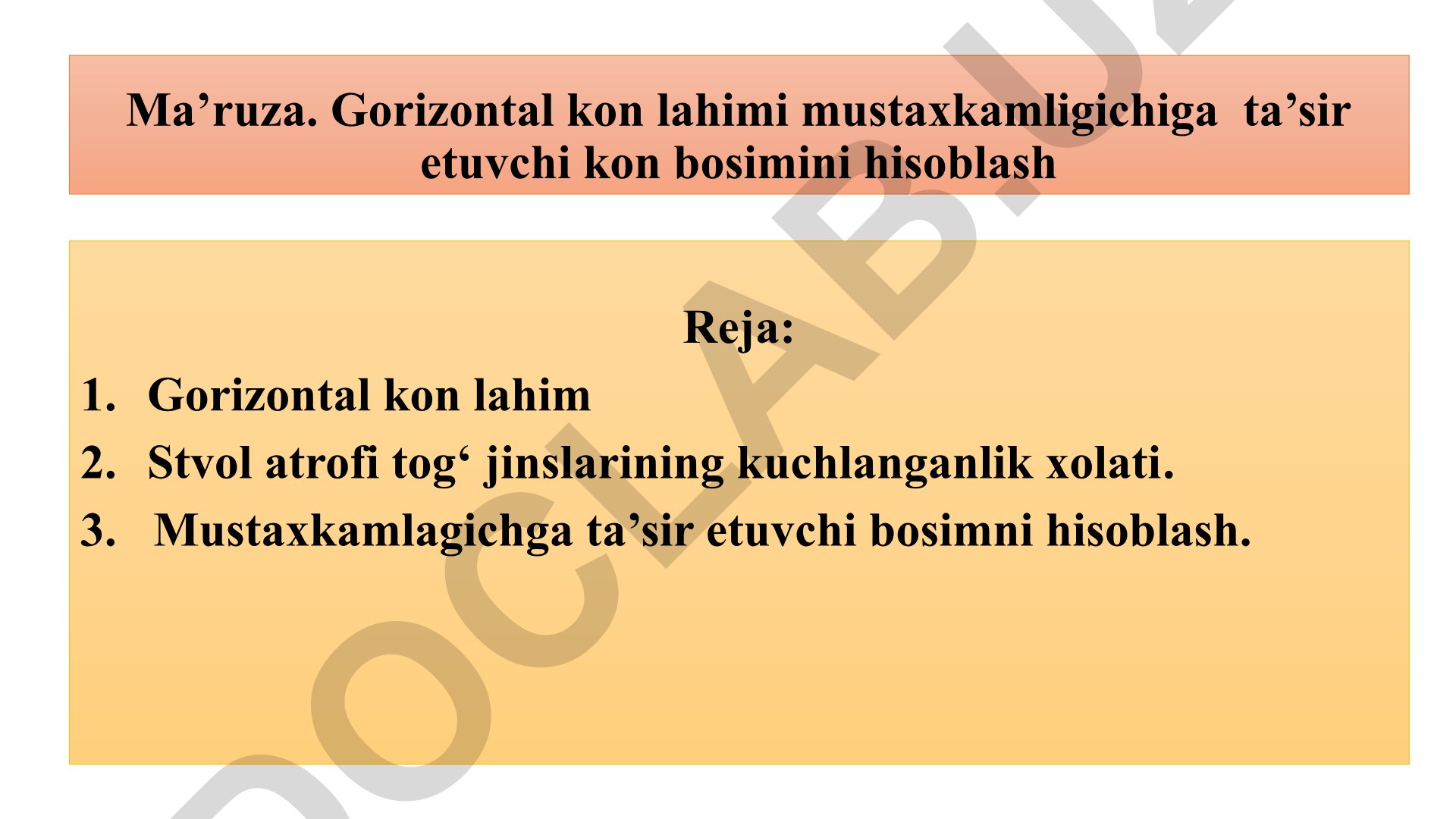 Gorizontal kon lahimi mustaxkamligichiga ta'sir etuvchi kon bosimini hisoblash
