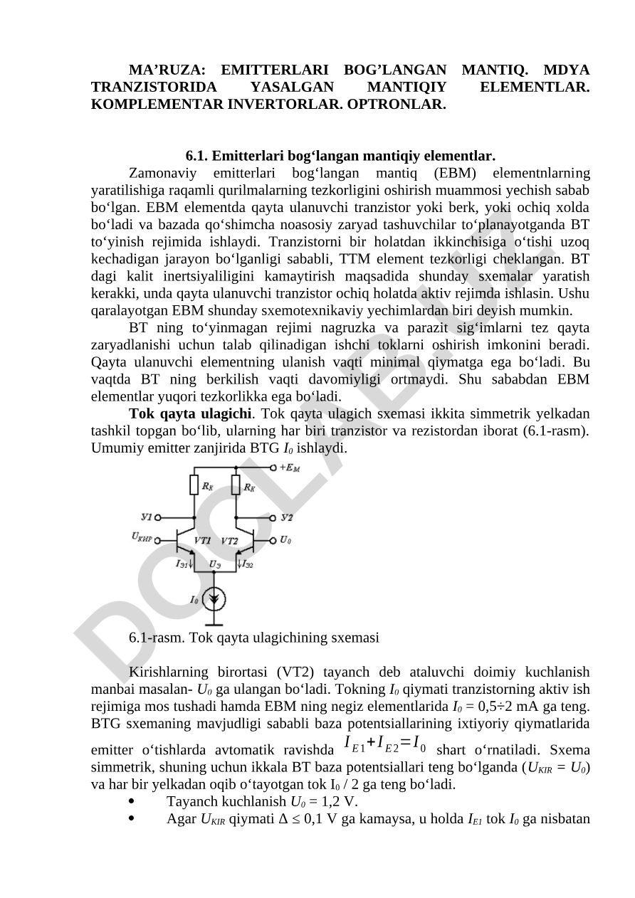 Emitterlari bog‘langan mantiqiy elementlar va komplementar invertorlar