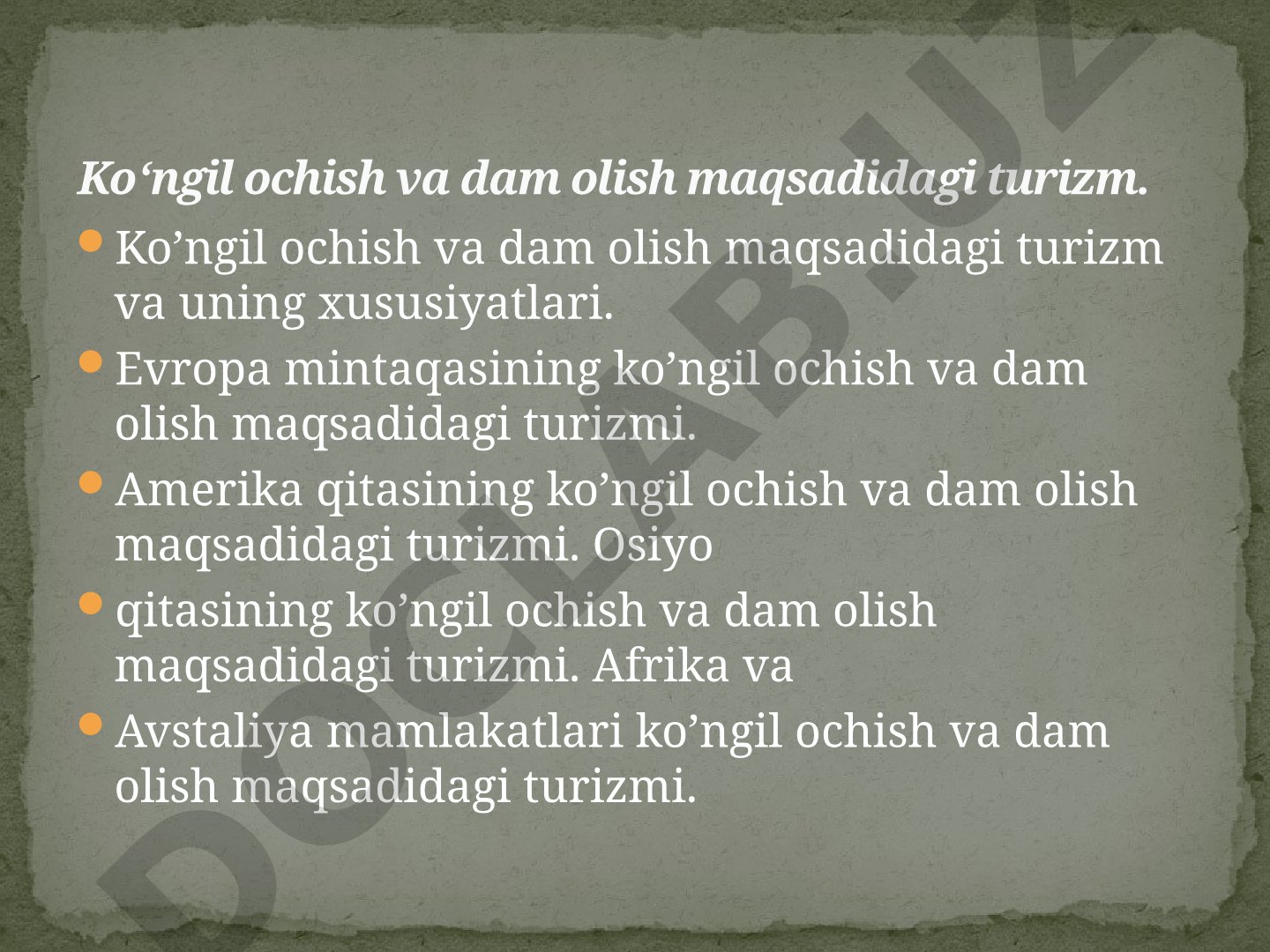 Turizm taqdimoti slaydlari