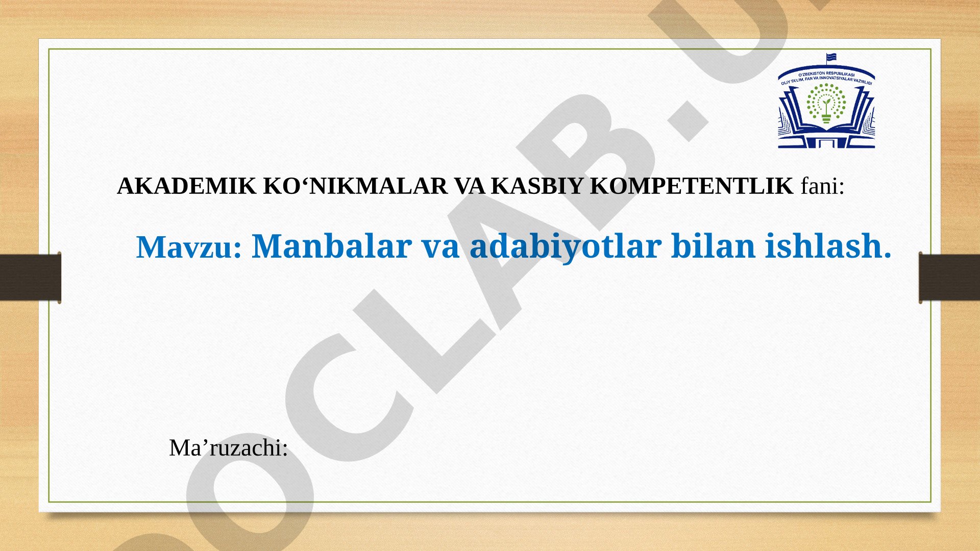 Manbalar bilan ishlash taqdimoti