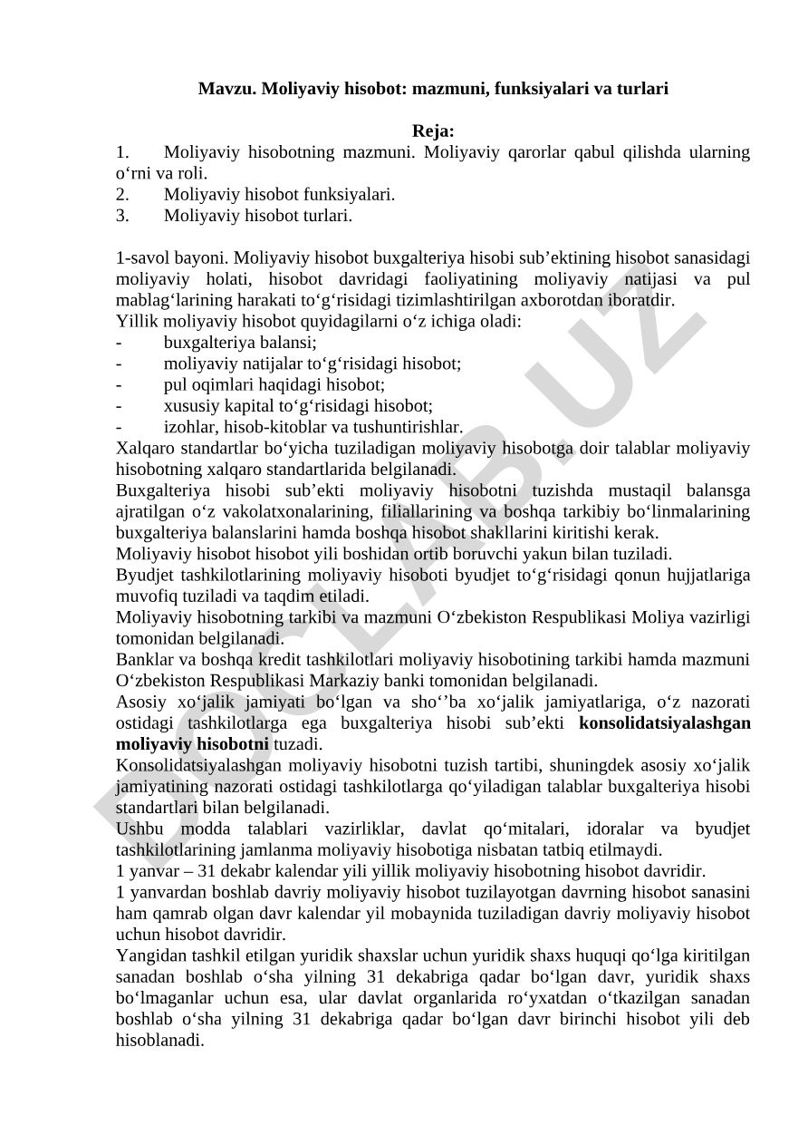 Moliyaviy hisobot: mazmuni, funksiyalari va turlari