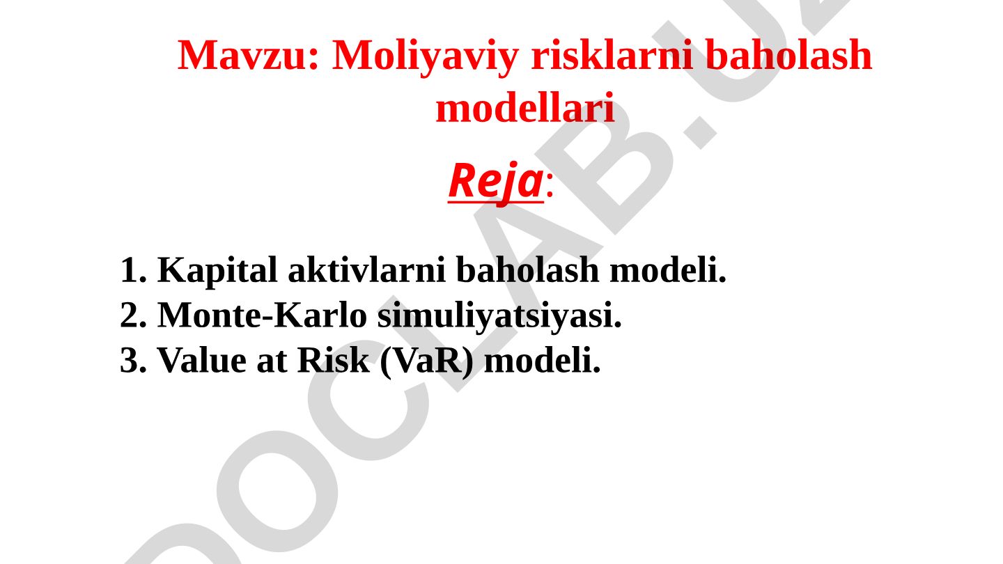 Moliyaviy risklarni baholash modellari