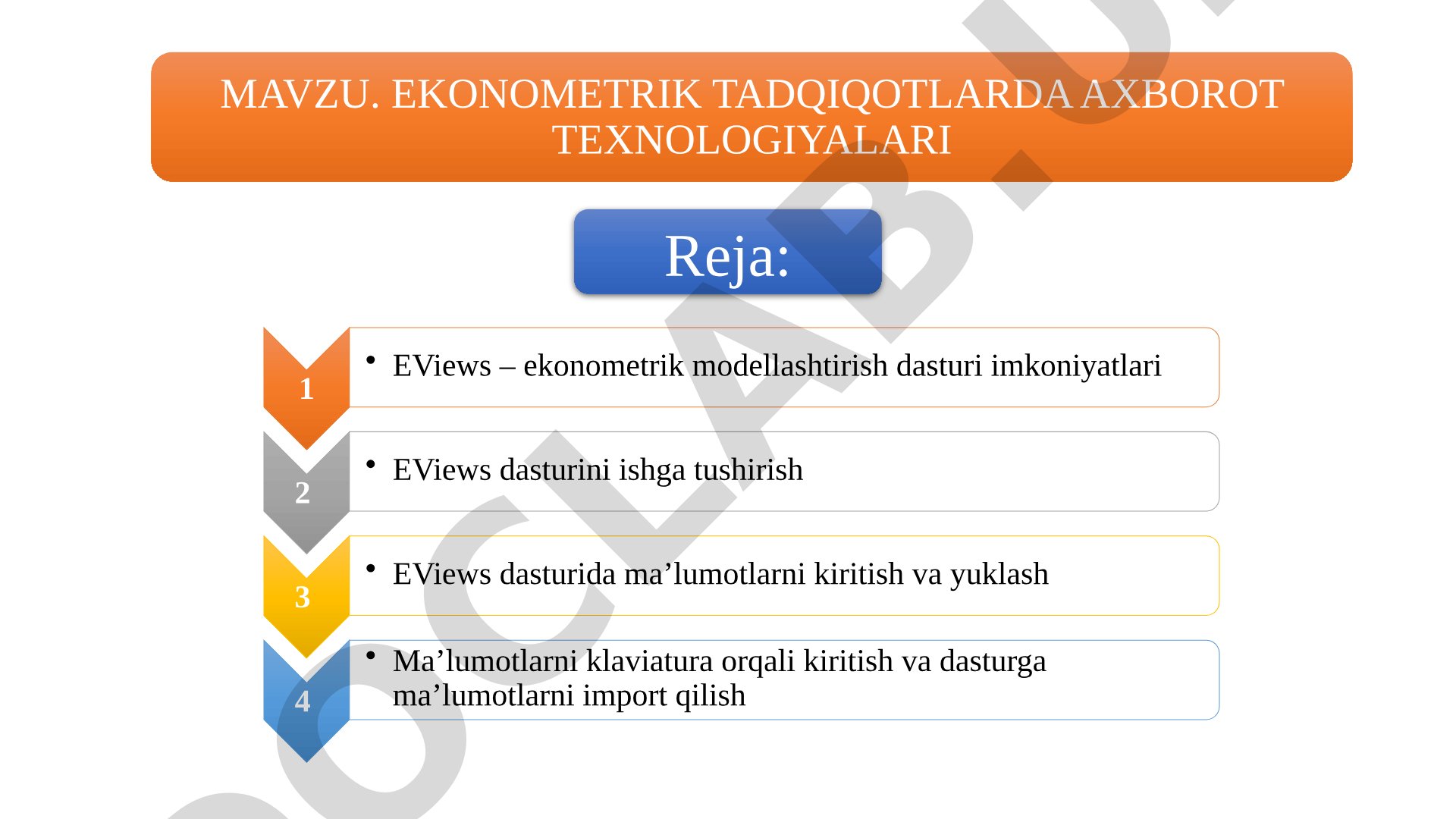 EViews ekonometrik modellashtirish taqdimoti