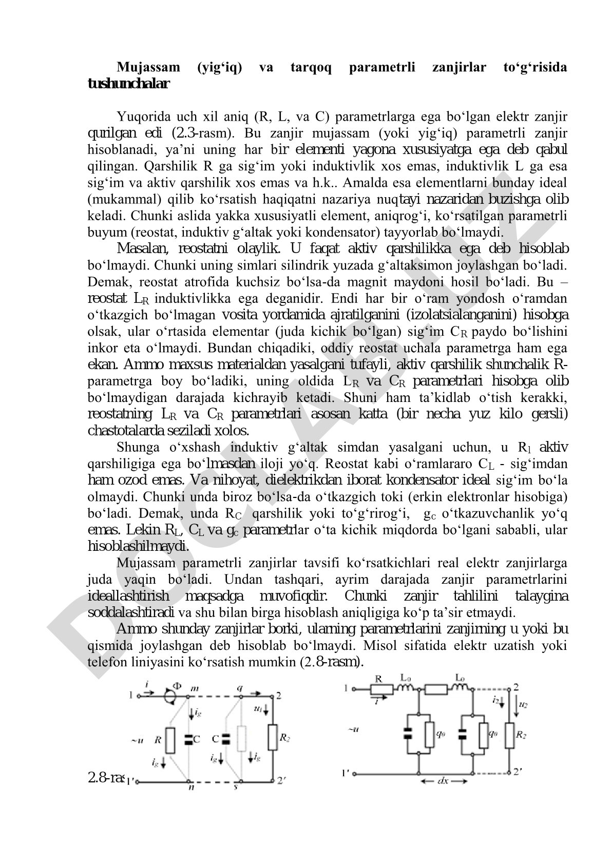 Elektr zanjirlar parametrlar tahlili