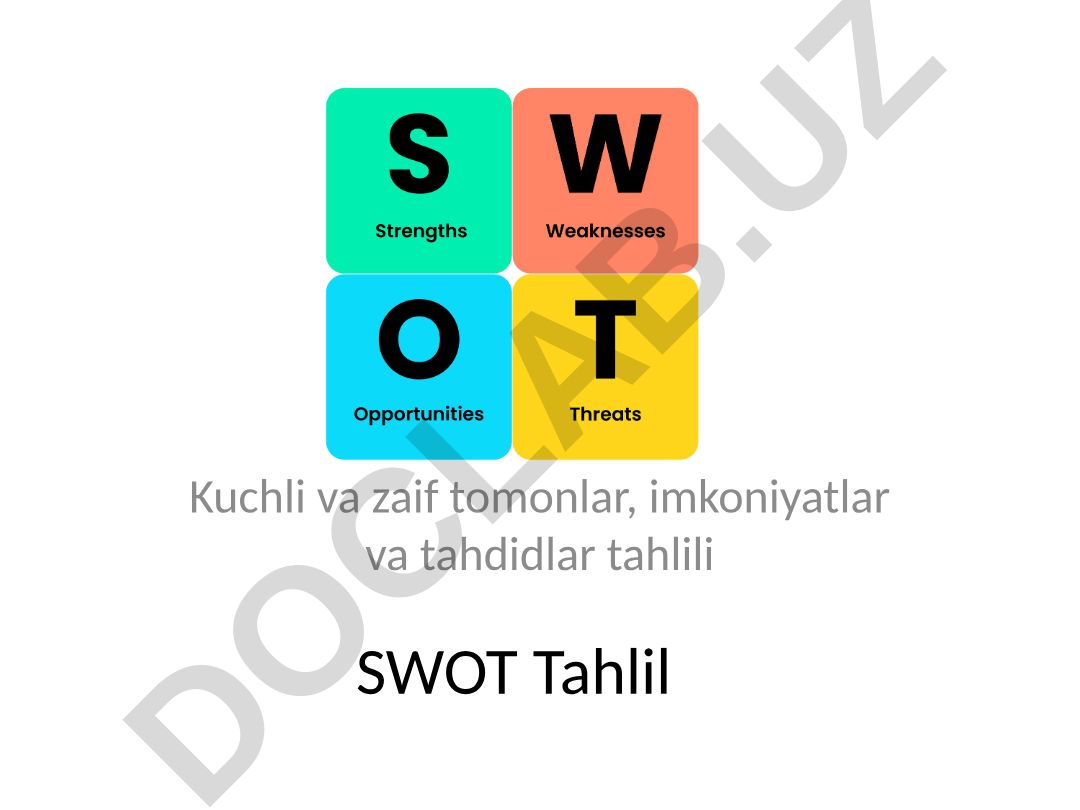 SWOT Tahlil Kuchli va zaif tomonlar, imkoniyatlar va tahdidlar tahlili