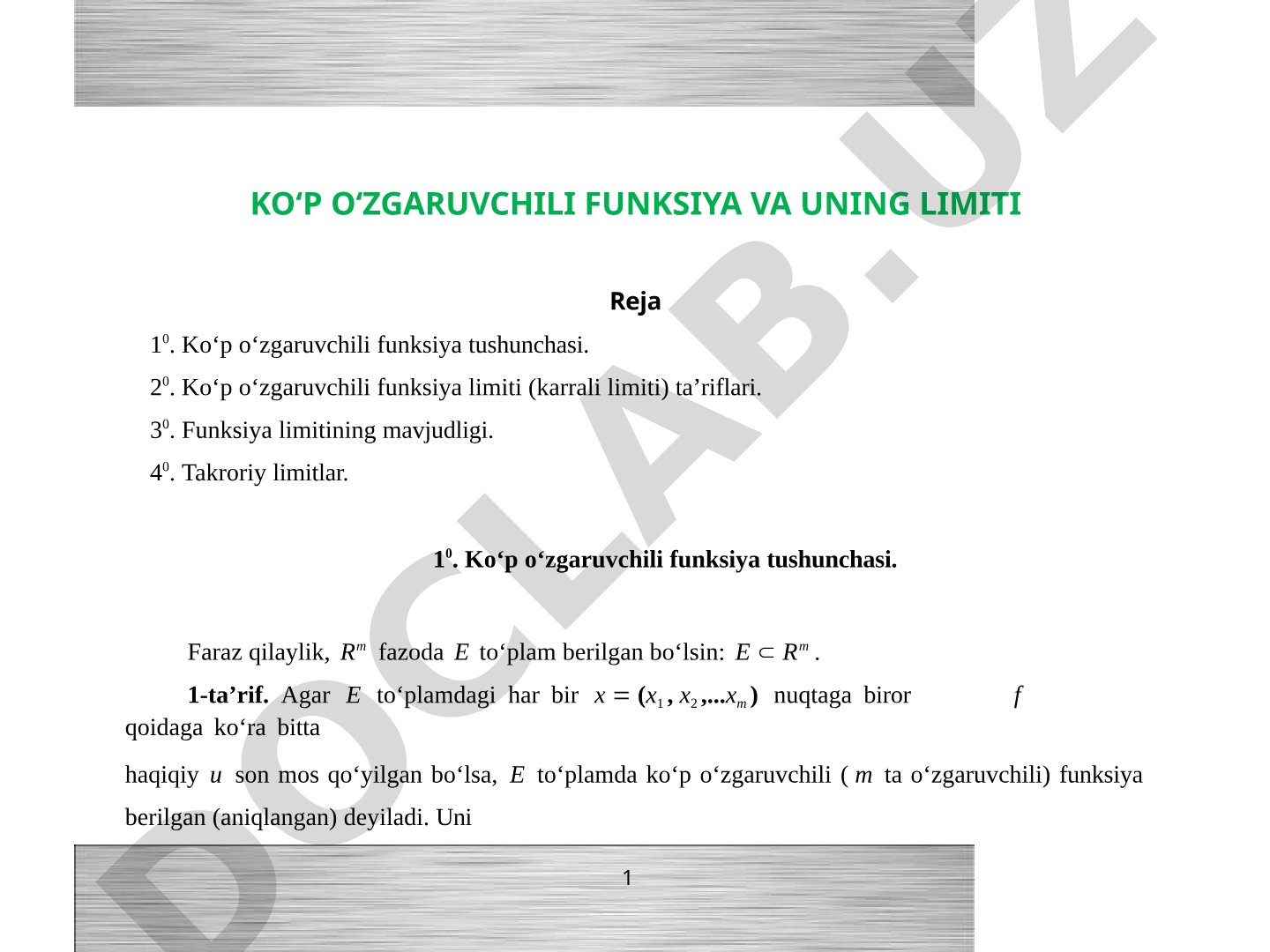 Ko'p o'zgaruvchili funksiya taqdimoti