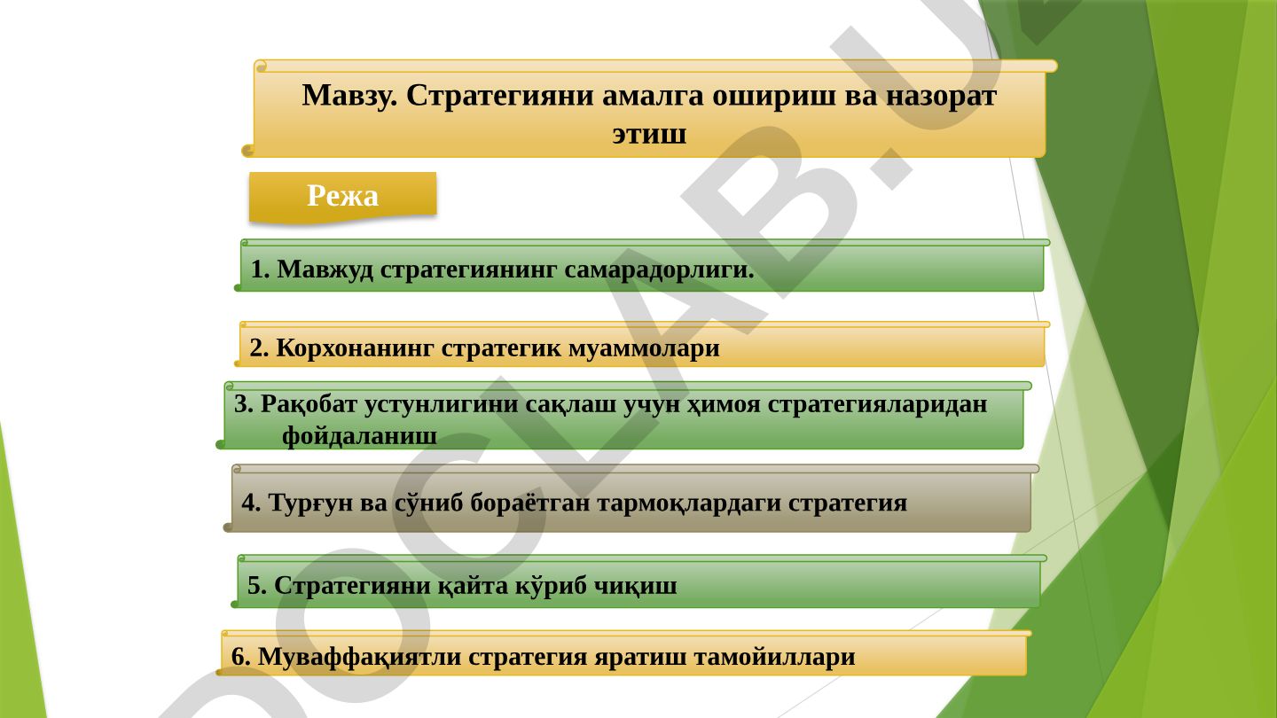 Стратегияни амалга ошириш ва назорат этиш